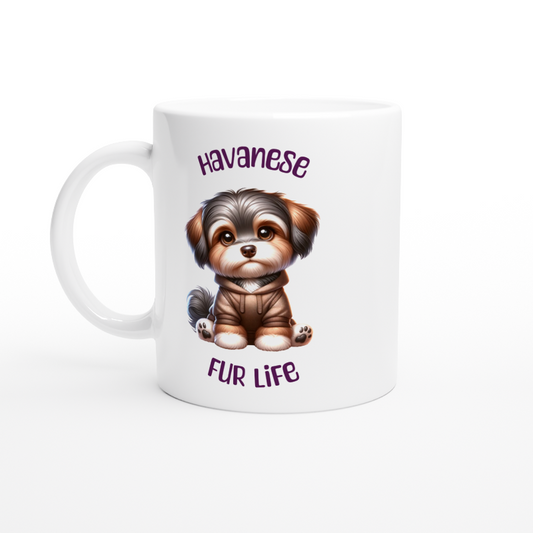 White ceramic mug Havanese puppy fur life