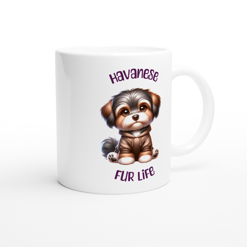 White ceramic mug Havanese puppy fur life